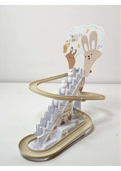 Işıklı Sesli Merdivenli Tavşan Kaydırak Oyuncak – Dön Dolaş Hareketli Yürüyen Tavşan Seti 25 cm