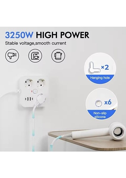 Aşırı Yük Koruyucu Avrupa Soket Kartı Tip-C USB 2 M Uzatma Kablosu Emniyet Anahtarı ile indirimleri