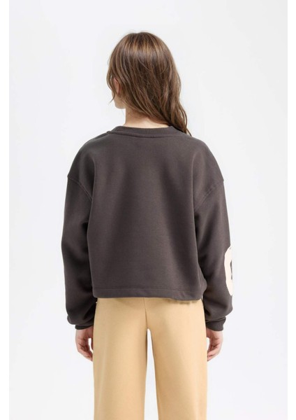 Kız Çocuk Bisiklet Yaka Baskılı Sweatshirt