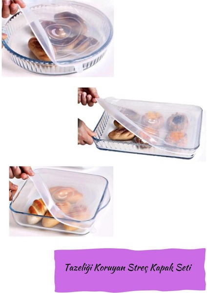 Silikon Streç Yuvarlak-Kare-Dikdörtgen Cam Fırın Tepsi Kapağı 3'lü Seti fiyatları