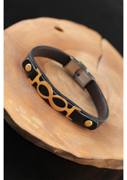 Renk Sonsuzluklu Metal Aksesuarlı Siyah Deri Erkek Bileklik