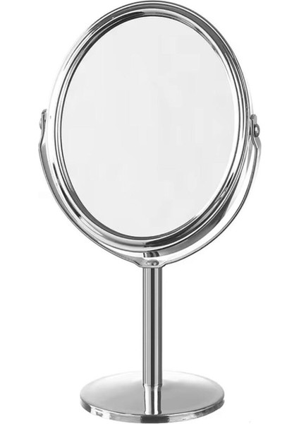 Sonx Oval Masaüstü Ayaklı 360° Dönebilen Çift Taraflı Büyüteçli Krom Ayna 18X10CM