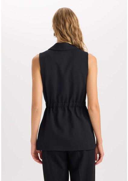 Ceket Yaka Basic Düz Kemerli Kolsuz Blazer Yelek D4784AX24AU