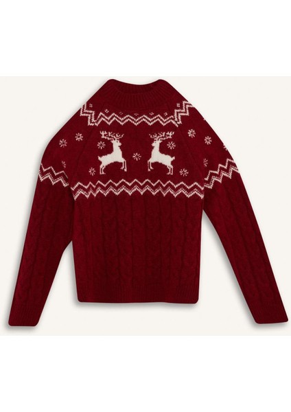 Yılbaşı Temalı Bisiklet Yaka Triko Kazak D1109AX24CW