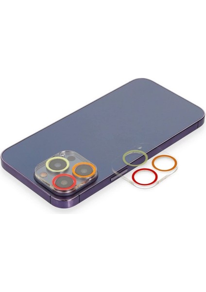 Buğz Iphone 12 Pro Max Renkli Kamera Lens Koruma Cam - Turuncu-Kırmızı