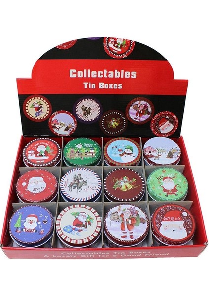 Yılbaşı Temalı Mini Yuvarlak Teneke Kutu Seti 12'li fiyatları