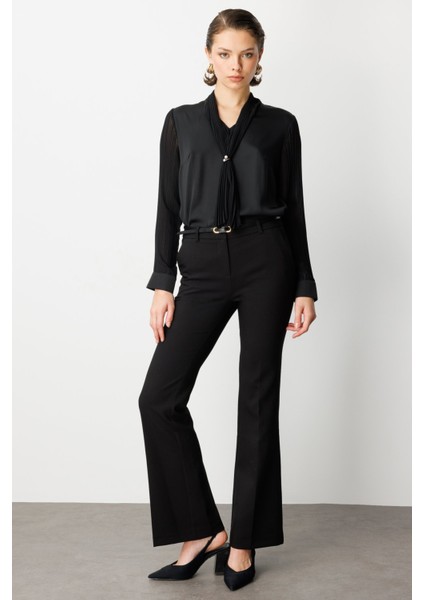 Kadın Beli Kemerli Ispanyol Paça Pantolon 1011 Siyah fiyatları