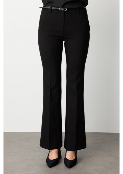 Kadın Beli Kemerli Ispanyol Paça Pantolon 1011 Siyah modelleri