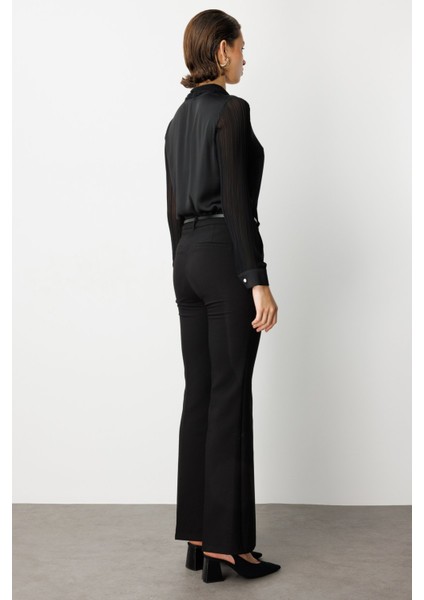 Kadın Beli Kemerli Ispanyol Paça Pantolon 1011 Siyah fırsatları