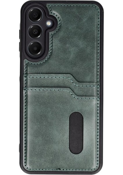Buğz Samsung Galaxy S24 Fe Kılıf Sara Kartvizitli Deri Kılıf - Koyu Yeşil
