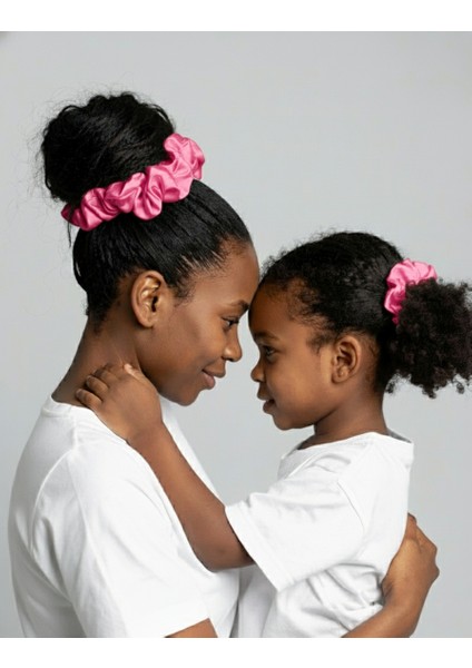 2'li Lüks Kadın Saten Toka - Şeker Pembesi - Lastik Model Scrunchie - Anne Kız Kombini fiyatları