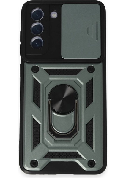 Buğz Samsung Galaxy S21 Fe Kılıf Pars Lens Yüzüklü Silikon - Yeşil