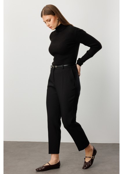 Kadın Büyük Beden Beli Kemerli Dar Paça Pantolon 1015 Siyah fiyatları