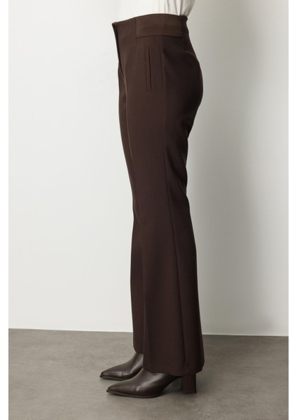 Kadın Beli Kalın Lastikli Ispanyol Paça Pantolon 1105 Kahverengi modelleri