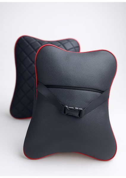 Lüks Kapitoneli Kırmızı Biyeli Ortapedik Oto Boyun Yastığı (2'li Set) modelleri