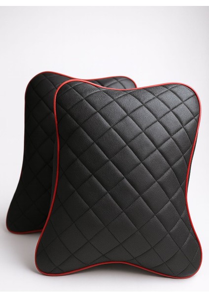 Lüks Kapitoneli Kırmızı Biyeli Ortapedik Oto Boyun Yastığı (2'li Set) indirimleri