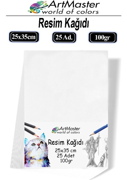 Resim Kağıdı 25X35 25 Li Paket 100 gr 1 Paket 25*35 Resim Kartonu Kuru Boya Pastel Boya Guaj Boya Sulu Boya Resim Sanatı