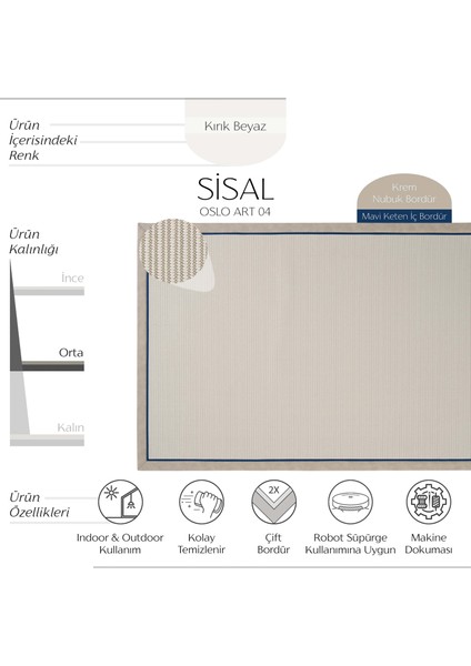 Oslo Art 04 Balkon Halısı Hasır Doku Mutfak Halısı Çift Bordürlü Ithal Sisal Halı Yolluk fiyatları