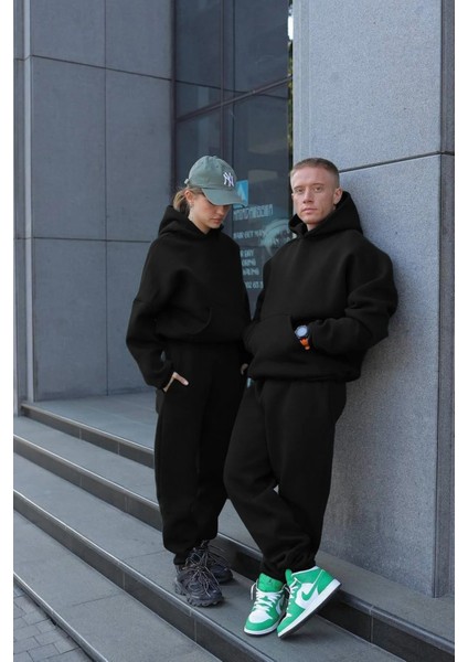 Kadın Erkek Çiftlere Özel 3 Iplik Kalın Oversize Kapüşonlu Eşofman Takımı – Tekli