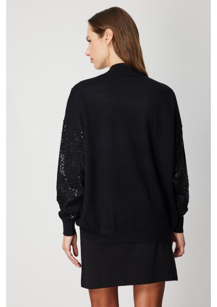 Kadın Taşlı Dik Yaka Triko Kazak 60323 Siyah modelleri