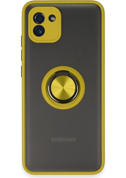Buğz Samsung Galaxy A03 Kılıf Montreal Yüzüklü Silikon Kapak - Sarı