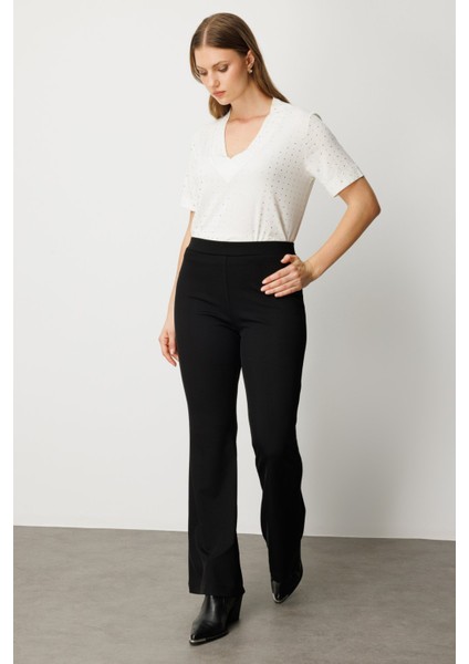 Kadın Büyük Beden Ispanyol Paça Tayt Pantolon 64157 Siyah modelleri