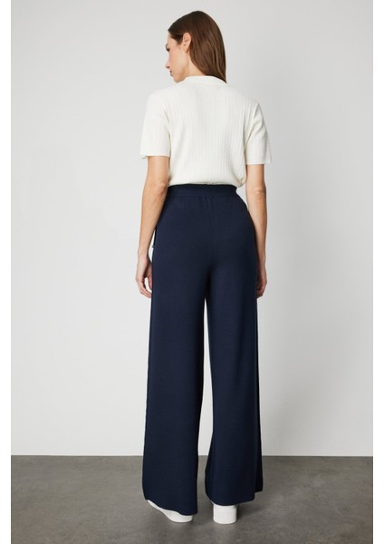 Kadın Cebi Taş Detaylı Bol Paça Triko Pantolon 63919 Lacivert fırsatları