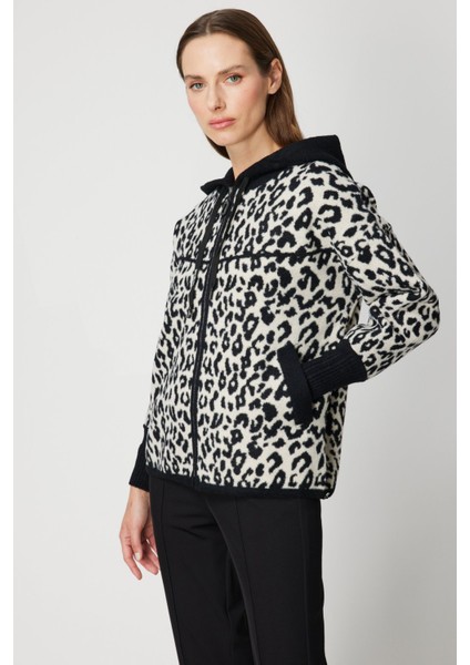 Kadın Leopar Desenli Kapüşonlu Hırka 60943 Siyah fiyatları