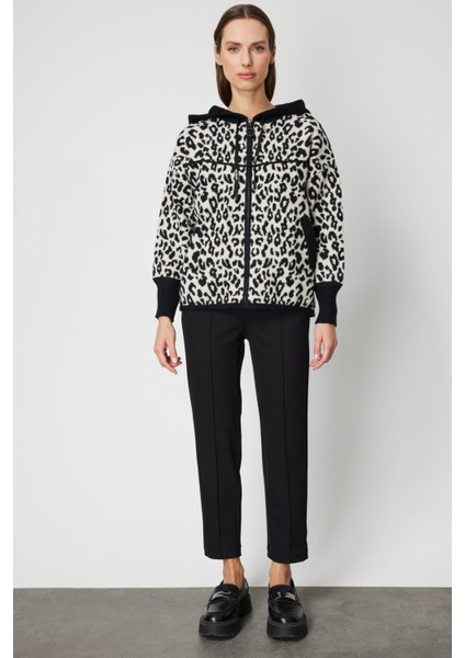 Kadın Leopar Desenli Kapüşonlu Hırka 60943 Siyah modelleri