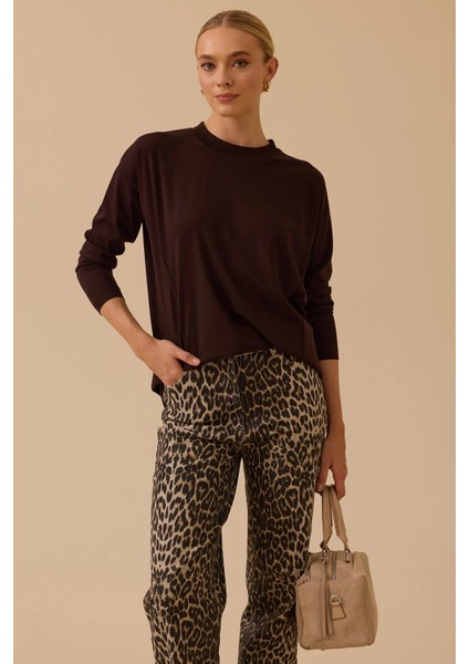 Kadın Sıfır Yaka Basic Tunik 1025 Kahverengi