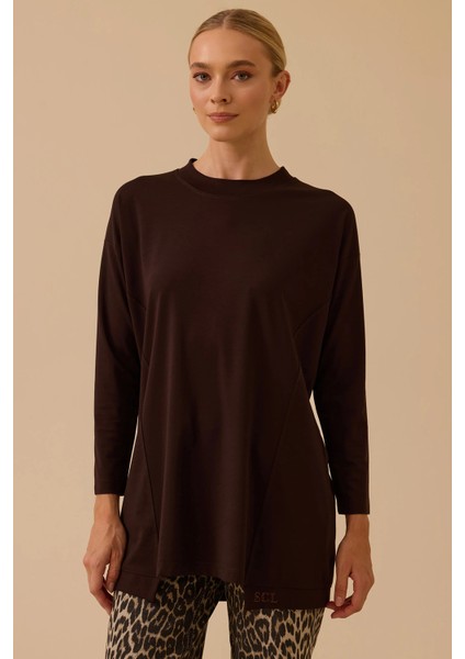 Kadın Sıfır Yaka Basic Tunik 1025 Kahverengi modelleri