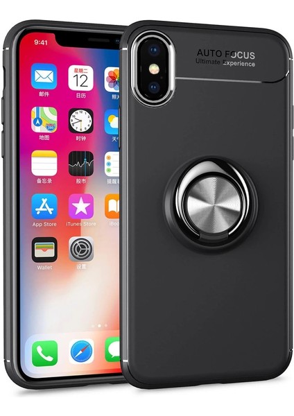 Buğz Iphone Xs Max Kılıf Range Yüzüklü Silikon - Siyah