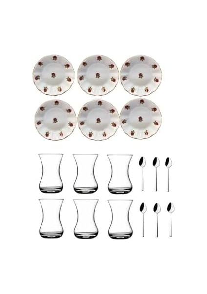 18 Parça Kırmızı Gül Acem Çay Bardağı Takımı 856656566AYBABASTORE
