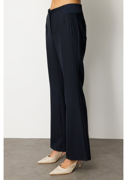 Kadın Beli Kalın Lastikli Ispanyol Paça Pantolon 1105 Lacivert modelleri