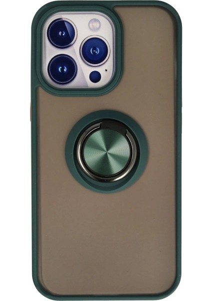Buğz Iphone 13 Pro Kılıf Montreal Yüzüklü Silikon Kapak - Yeşil