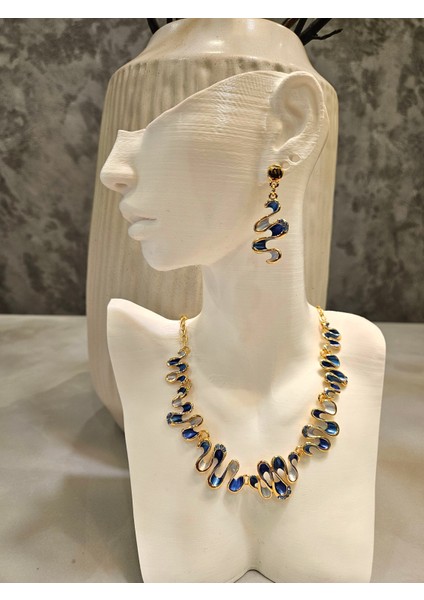 Taşlı Geometrik Kolye Küpe Seti