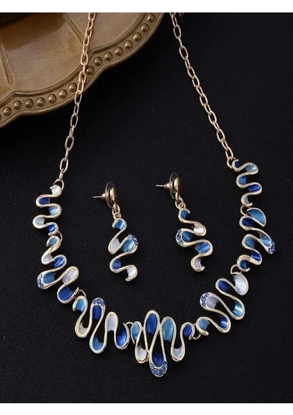 Taşlı Geometrik Kolye Küpe Seti fiyatları