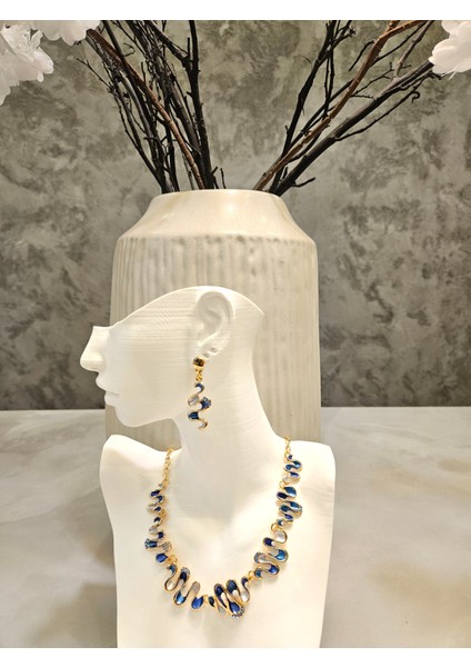 Taşlı Geometrik Kolye Küpe Seti modelleri