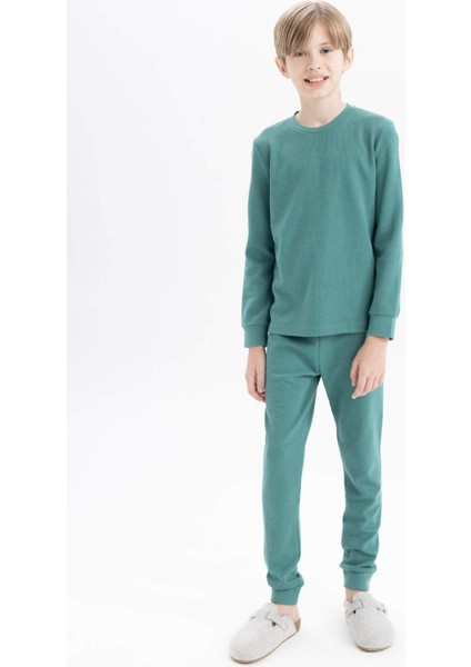 Erkek Çocuk Pijama Takımı Waffle Uzun Kollu Üst Uzun Alt