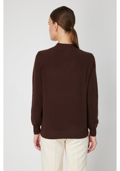 Kadın Yakası Tül Detaylı Pamuklu Triko Kazak 60342 Kahverengi fırsatları