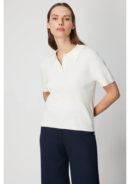 Kadın Örgülü Kısa Kollu Triko Kazak 60314 Ekru fiyatları