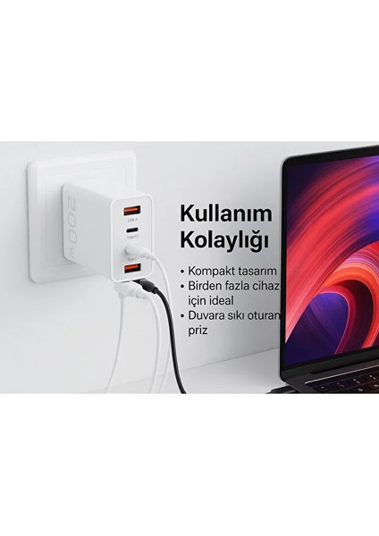 Yk Desing 200W Yüksek Güç Çoklu Port 2×usb + 2×type-C Pd/qc Hızlı Şarj Cihazı - 4 Port Çok Fonksiyonlu Adaptör indirimleri