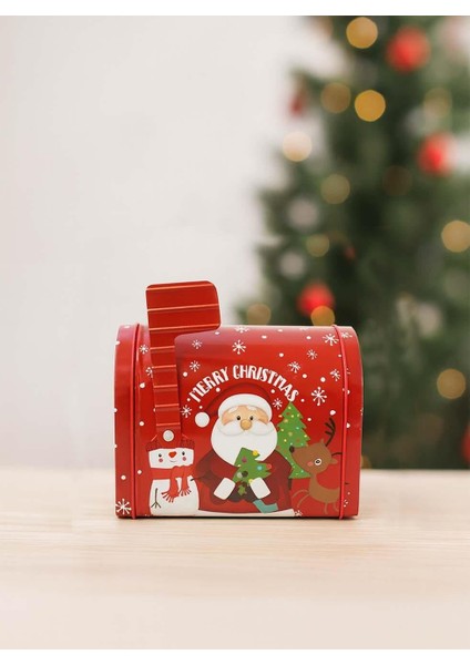Yılbaşı Temalı Posta Kutusu Tasarımlı Metal Hediye Kutusu 13 cm