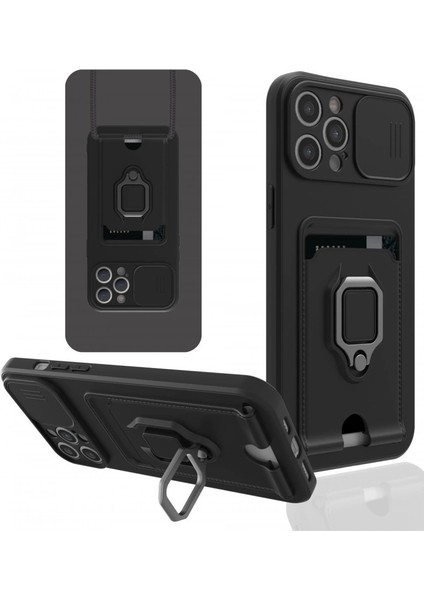 Buğz Iphone 12 Pro Max Kılıf Zuma Kartvizitli Yüzüklü Silikon - Siyah