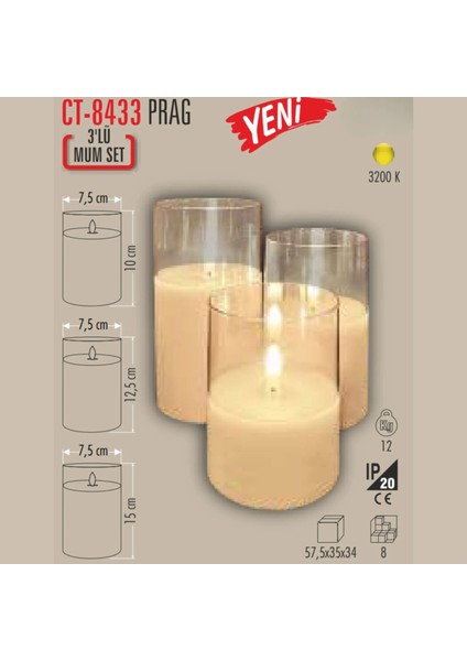 CT-8433 Prag 3'lü Mum Set Masa Lambası Günışığı fırsatları
