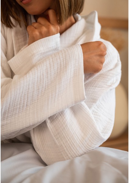 % 100 Pamuk 4 Kat Müslin Ünisex Kapşonlu Bornoz Beyaz S/m modelleri