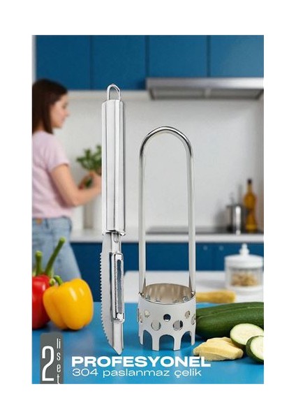 Hsnet Dolmalık Biber Oyacağı Soyacak Seti - Sebze Oyacağı - Profesyonel Çelik 2 Li Set