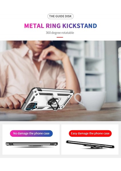 Buğz Samsung Galaxy A22 Kılıf Sofya Yüzüklü Silikon Kapak - Gümüş