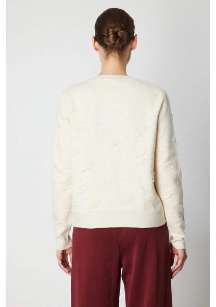 Kadın Kabartmalı Sıfır Yaka Hırka 66938 Krem modelleri