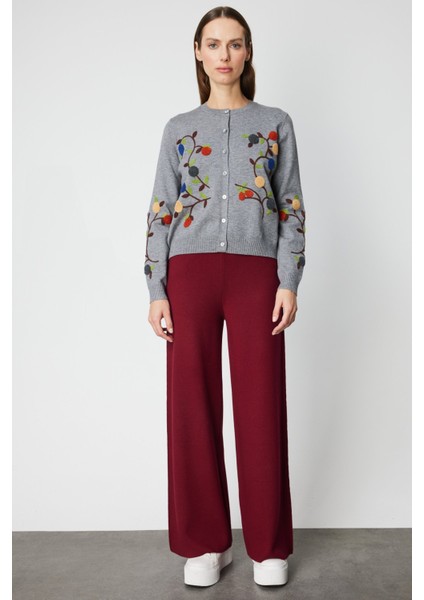 Kadın Sıfır Yaka Işlemeli Triko Hırka 60940 Gri modelleri